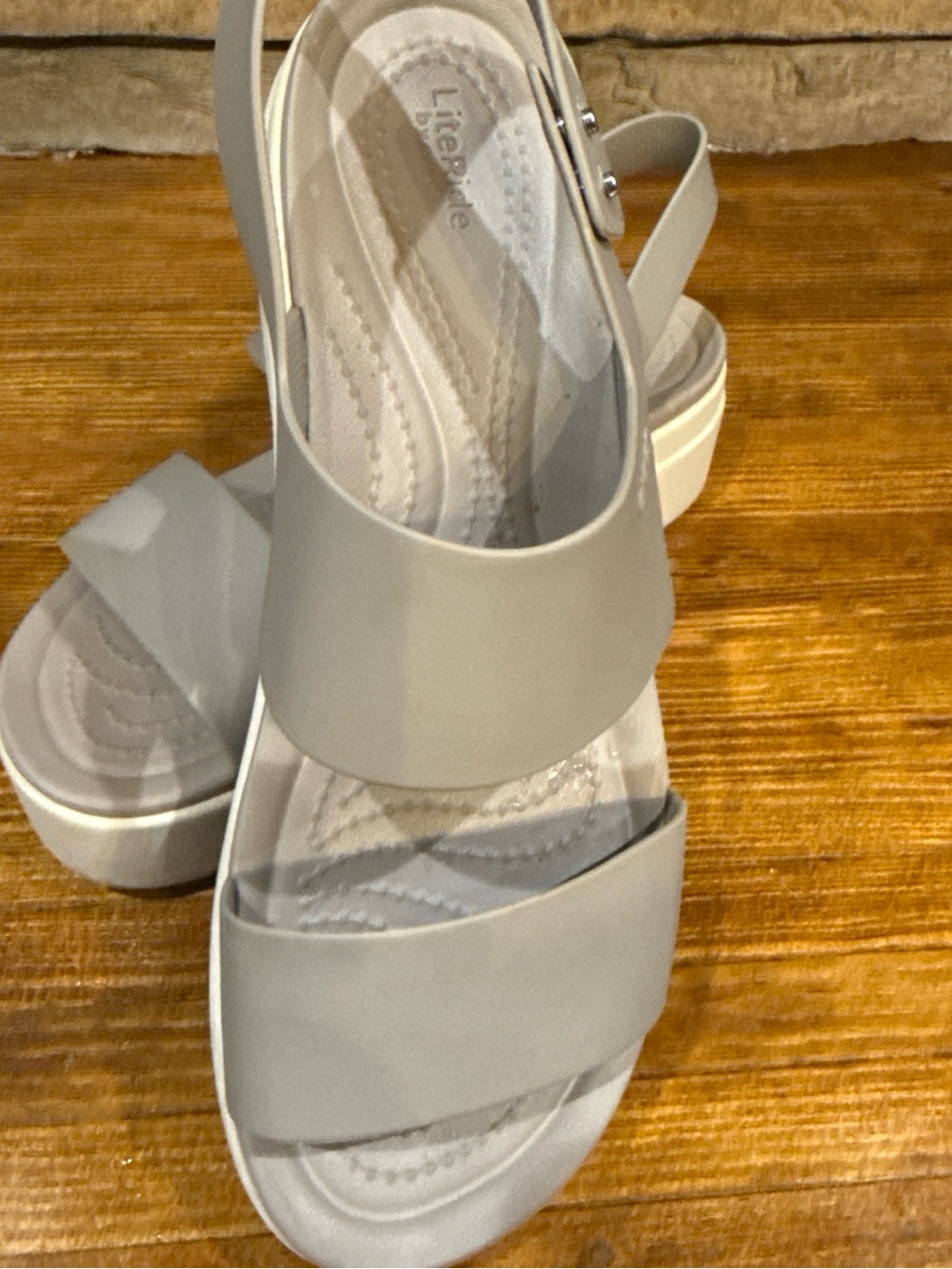 CROCS Women's Light Gray Platform Slingback Sandals